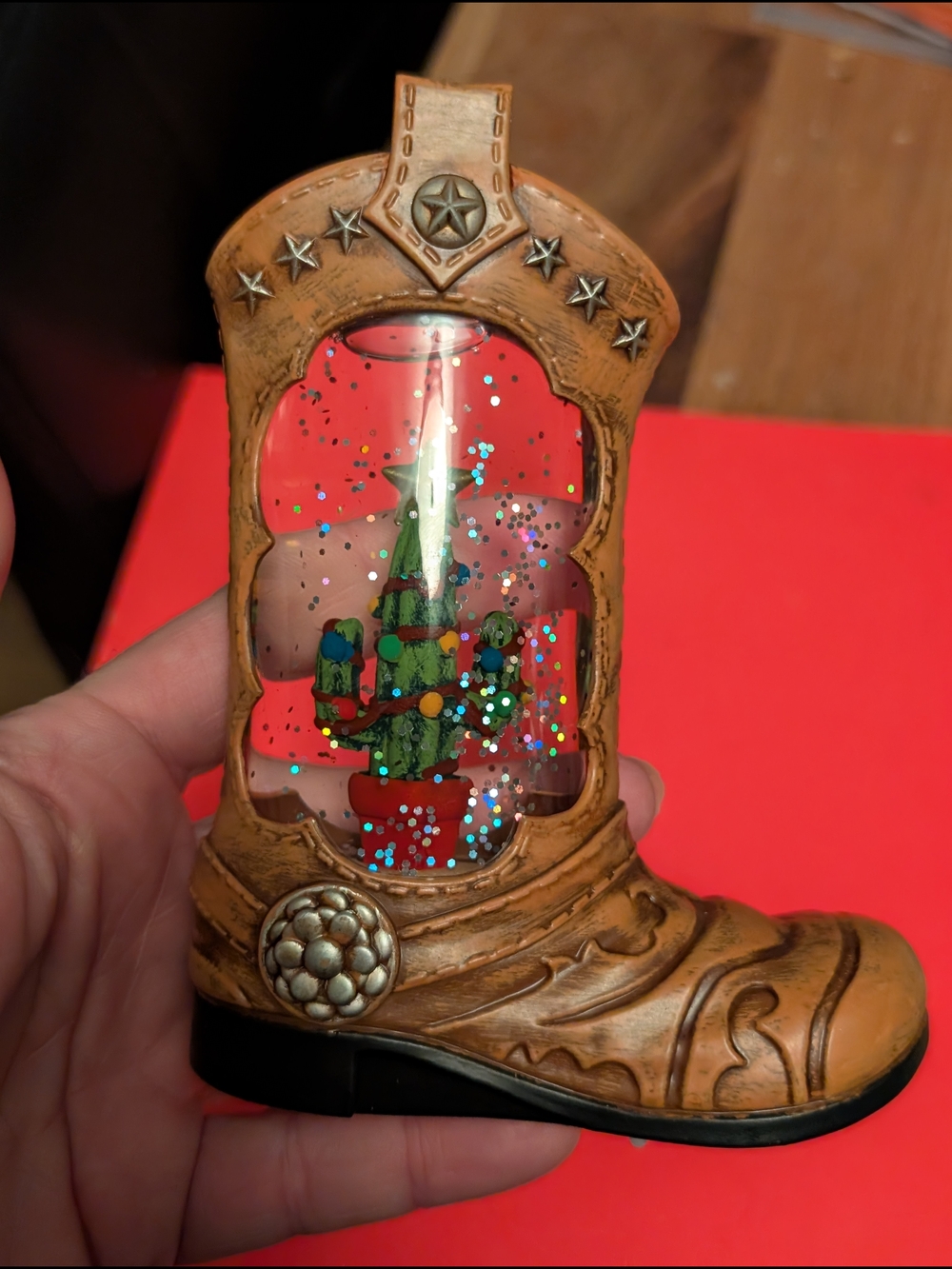 Western Boot Snow Globe with Cactus